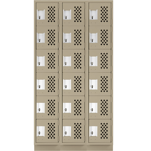 Assembled Lockerettes Clean Line Perforated Economy Lockers, 6 -tier, Bank of 3, 18" x 72" x 12", Steel Brunswick Fyr & Safety