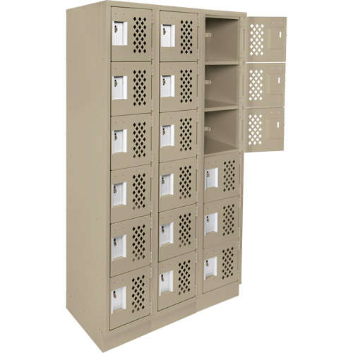 Assembled Lockerettes Clean Line Perforated Economy Lockers, 6 -tier, Bank of 3, 18" x 72" x 12", Steel Brunswick Fyr & Safety