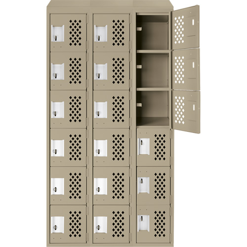 Clean-Line Perforated Lockerette, 6 -tier, Bank of 3, 15" x 72" x 12", Steel Brunswick Fyr & Safety