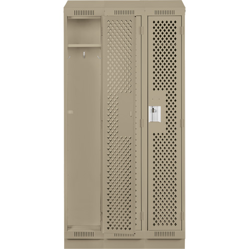 Clean Line Lockers, Bank of 3, 36" x 18" x 82", Steel, Beige, Rivet (Assembled), Perforated Brunswick Fyr & Safety