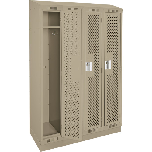 Clean Line Lockers, Bank of 4, 48" x 18" x 82", Steel, Beige, Rivet (Assembled), Perforated Brunswick Fyr & Safety