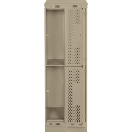 Clean Line Lockers, 2 -tier, Bank of 2, 24" x 15" x 82", Steel, Beige, Rivet (Assembled), Perforated Brunswick Fyr & Safety