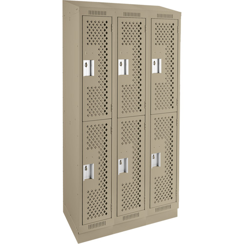 Clean Line Lockers, 2 -tier, Bank of 3, 36" x 15" x 82", Steel, Beige, Rivet (Assembled), Perforated Brunswick Fyr & Safety