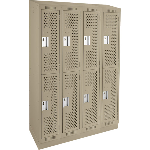 Clean Line Lockers, 2 -tier, Bank of 4, 48" x 15" x 82", Steel, Beige, Rivet (Assembled), Perforated Brunswick Fyr & Safety