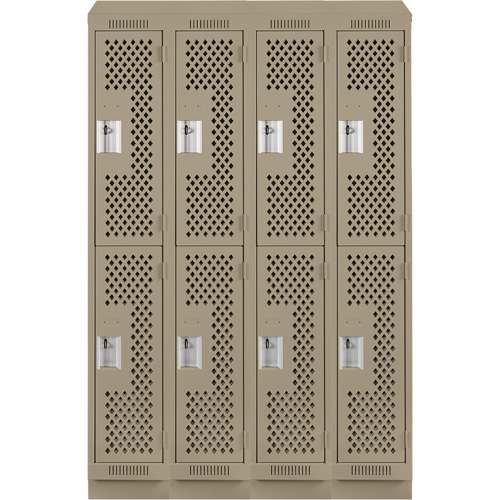 Clean Line Lockers, 2 -tier, Bank of 4, 48" x 15" x 82", Steel, Beige, Rivet (Assembled), Perforated Brunswick Fyr & Safety