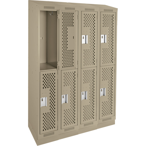 Clean Line Lockers, 2 -tier, Bank of 4, 48" x 15" x 82", Steel, Beige, Rivet (Assembled), Perforated Brunswick Fyr & Safety