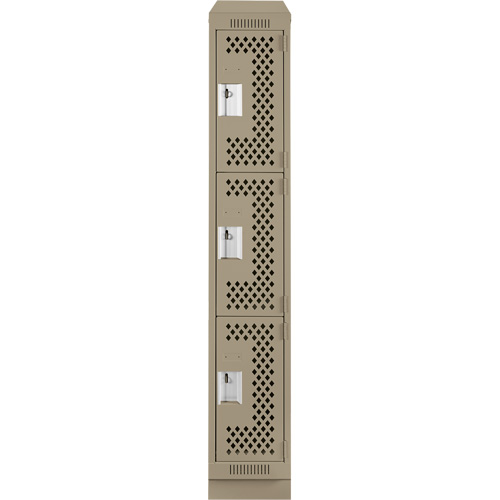 Clean Line Lockers, 3 -tier, 12" x 15" x 82", Steel, Beige, Rivet (Assembled), Perforated Brunswick Fyr & Safety