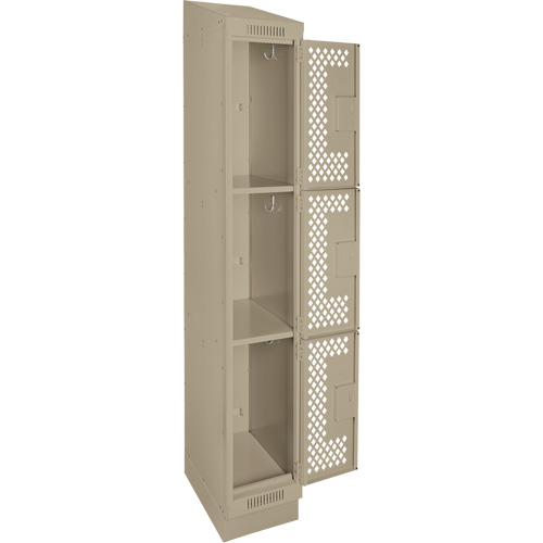 Clean Line Lockers, 3 -tier, 12" x 15" x 82", Steel, Beige, Rivet (Assembled), Perforated Brunswick Fyr & Safety