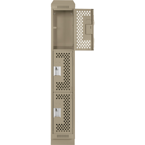 Clean Line Lockers, 3 -tier, 12" x 15" x 82", Steel, Beige, Rivet (Assembled), Perforated Brunswick Fyr & Safety