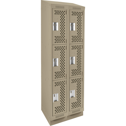 Clean Line Lockers, 3 -tier, Bank of 2, 24" x 15" x 82", Steel, Beige, Rivet (Assembled), Perforated Brunswick Fyr & Safety