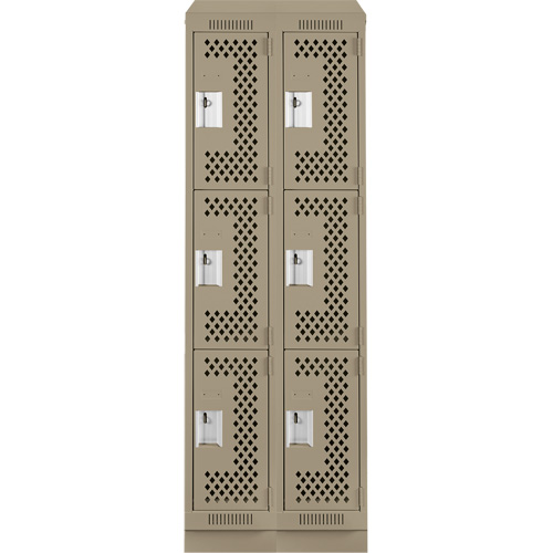 Clean Line Lockers, 3 -tier, Bank of 2, 24" x 15" x 82", Steel, Beige, Rivet (Assembled), Perforated Brunswick Fyr & Safety