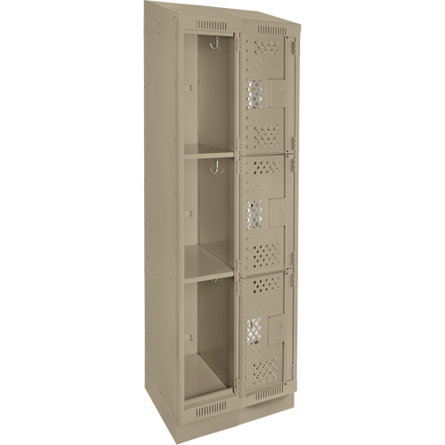 Clean Line Lockers, 3 -tier, Bank of 2, 24" x 15" x 82", Steel, Beige, Rivet (Assembled), Perforated Brunswick Fyr & Safety