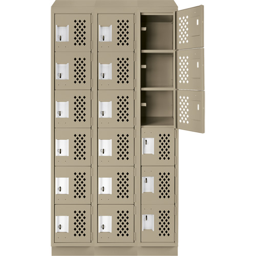 Assembled Lockerettes Clean Line Perforated Economy Lockers, 6 -tier, Bank of 3, 18" x 72" x 12", Steel Brunswick Fyr & Safety