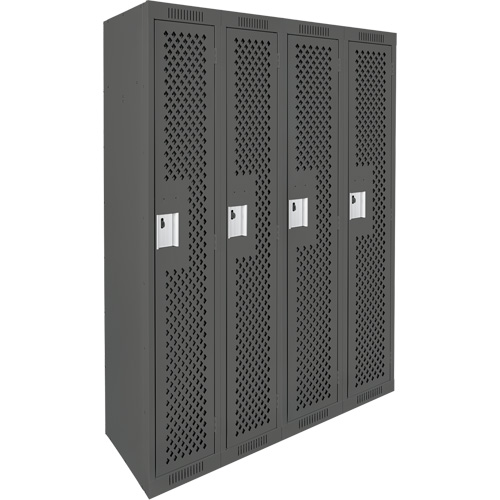 Clean Line Lockers, Bank of 4, 48" x 15" x 72", Steel, Charcoal, Rivet (Assembled), Perforated Brunswick Fyr & Safety