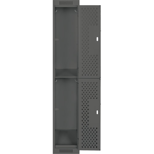 Clean Line Lockers, 2 -tier, 12" x 12" x 72", Steel, Charcoal, Rivet (Assembled), Perforated Brunswick Fyr & Safety