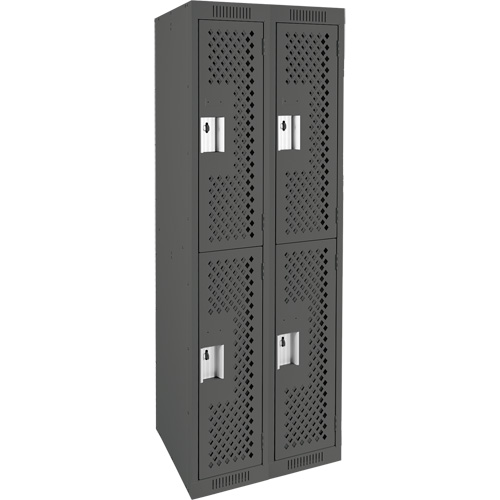 Clean Line Lockers, 2 -tier, Bank of 2, 24" x 15" x 72", Steel, Charcoal, Rivet (Assembled), Perforated Brunswick Fyr & Safety