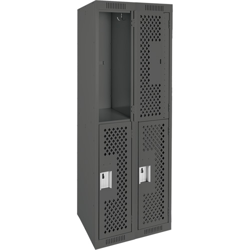 Clean Line Lockers, 2 -tier, Bank of 2, 24" x 15" x 72", Steel, Charcoal, Rivet (Assembled), Perforated Brunswick Fyr & Safety