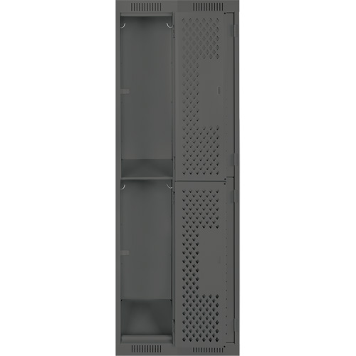 Clean Line Lockers, 2 -tier, Bank of 2, 24" x 15" x 72", Steel, Charcoal, Rivet (Assembled), Perforated Brunswick Fyr & Safety
