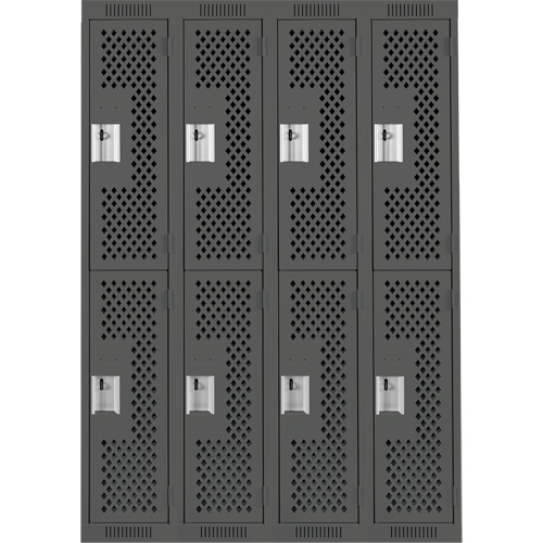 Clean Line Lockers, 2 -tier, Bank of 4, 48" x 15" x 72", Steel, Charcoal, Rivet (Assembled), Perforated Brunswick Fyr & Safety
