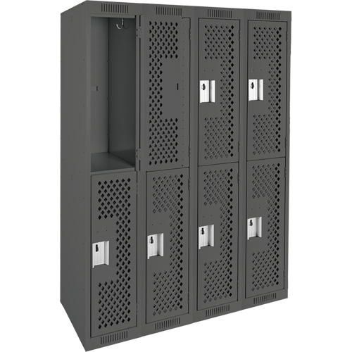 Clean Line Lockers, 2 -tier, Bank of 4, 48" x 15" x 72", Steel, Charcoal, Rivet (Assembled), Perforated Brunswick Fyr & Safety