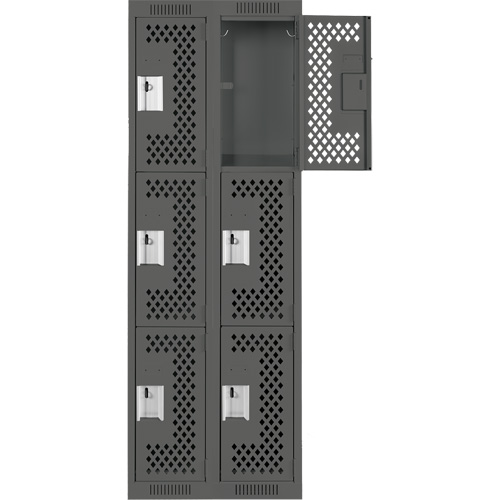 Clean Line Lockers, 3 -tier, Bank of 2, 24" x 12" x 72", Steel, Charcoal, Rivet (Assembled), Perforated Brunswick Fyr & Safety