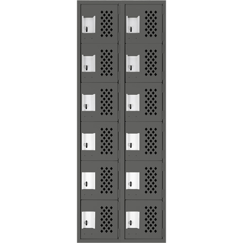 Assembled Lockerettes Clean Line Perforated Economy Lockers, 6 -tier, Bank of 2, 18" x 72" x 12", Steel Brunswick Fyr & Safety
