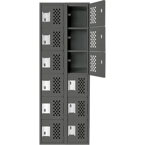 Assembled Lockerettes Clean Line Perforated Economy Lockers, 6 -tier, Bank of 2, 18" x 72" x 12", Steel Brunswick Fyr & Safety