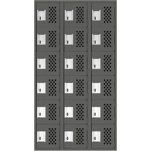Assembled Lockerettes Clean Line Perforated Economy Lockers, 6 -tier, Bank of 3, 18" x 72" x 12", Steel Brunswick Fyr & Safety