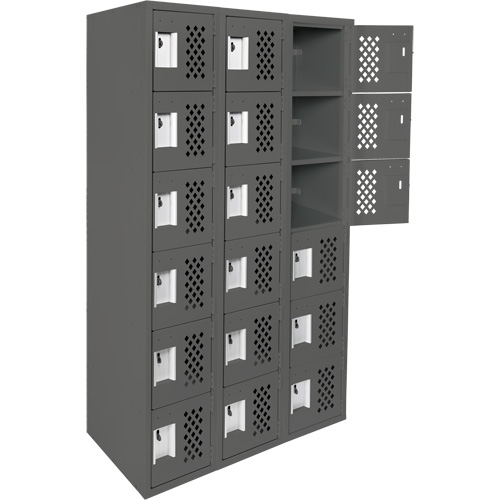 Assembled Lockerettes Clean Line Perforated Economy Lockers, 6 -tier, Bank of 3, 18" x 72" x 12", Steel Brunswick Fyr & Safety