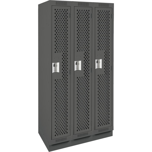 Clean Line Lockers, Bank of 3, 36" x 18" x 76", Steel, Charcoal, Rivet (Assembled), Perforated Brunswick Fyr & Safety