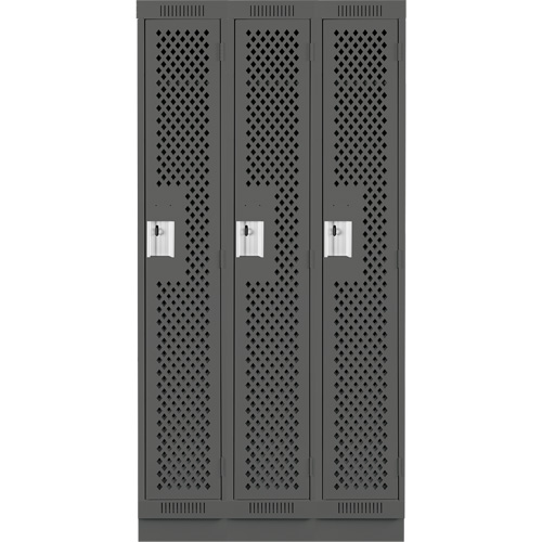 Clean Line Lockers, Bank of 3, 36" x 18" x 76", Steel, Charcoal, Rivet (Assembled), Perforated Brunswick Fyr & Safety