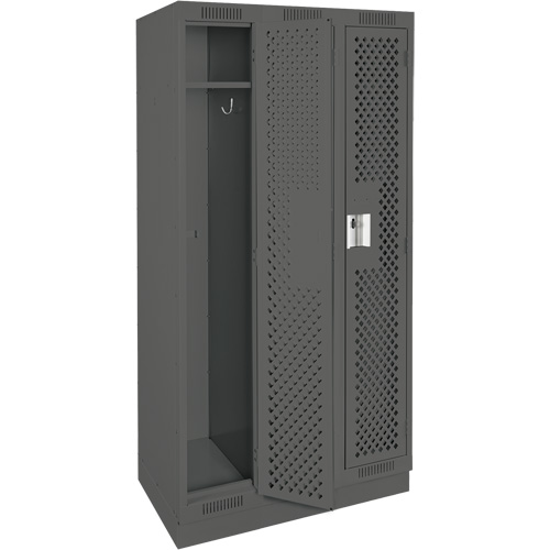 Clean Line Lockers, Bank of 3, 36" x 18" x 76", Steel, Charcoal, Rivet (Assembled), Perforated Brunswick Fyr & Safety