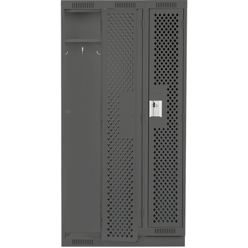 Clean Line Lockers, Bank of 3, 36" x 18" x 76", Steel, Charcoal, Rivet (Assembled), Perforated Brunswick Fyr & Safety