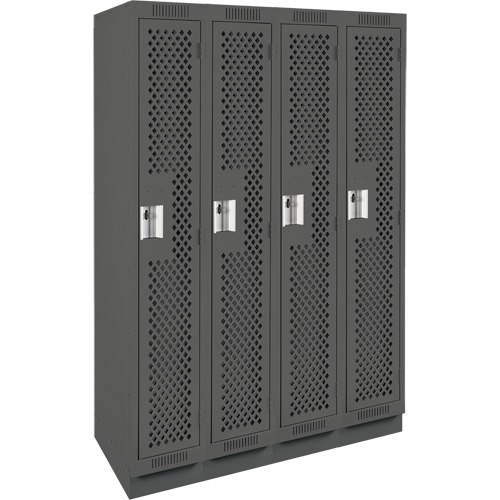 Clean Line Lockers, Bank of 4, 48" x 18" x 76", Steel, Charcoal, Rivet (Assembled), Perforated Brunswick Fyr & Safety
