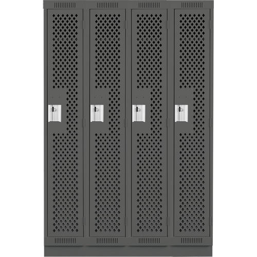 Clean Line Lockers, Bank of 4, 48" x 18" x 76", Steel, Charcoal, Rivet (Assembled), Perforated Brunswick Fyr & Safety