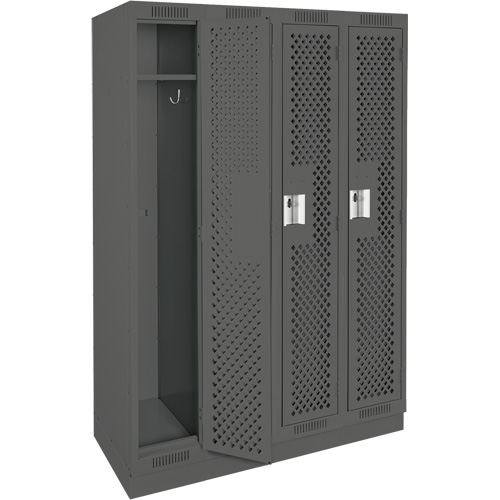 Clean Line Lockers, Bank of 4, 48" x 18" x 76", Steel, Charcoal, Rivet (Assembled), Perforated Brunswick Fyr & Safety