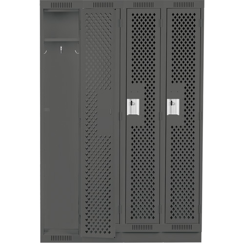 Clean Line Lockers, Bank of 4, 48" x 18" x 76", Steel, Charcoal, Rivet (Assembled), Perforated Brunswick Fyr & Safety