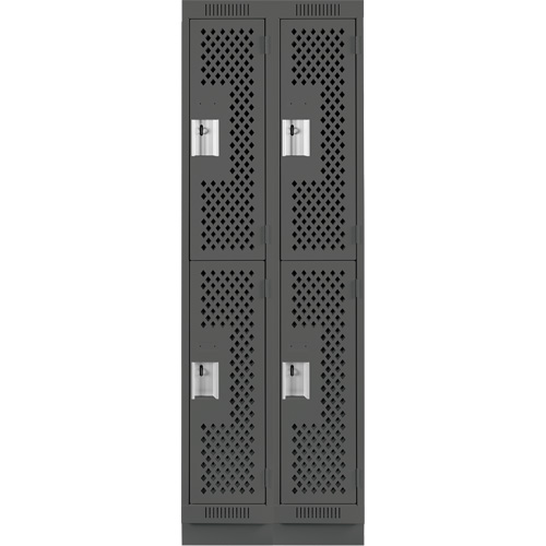 Casiers Clean Line, 2 niveaux, Bloc de 2, 24" x 18" x 76", Acier, Charbon, Rivet (assembl&eacute;), Perfor&eacute; Brunswick Fyr & Safety