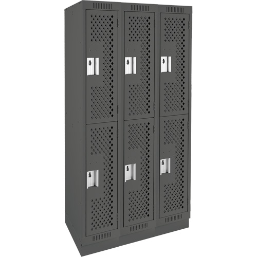 Casiers Clean Line, 2 niveaux, Bloc de 3, 36" x 15" x 76", Acier, Charbon, Rivet (assembl&eacute;), Perfor&eacute; Brunswick Fyr & Safety