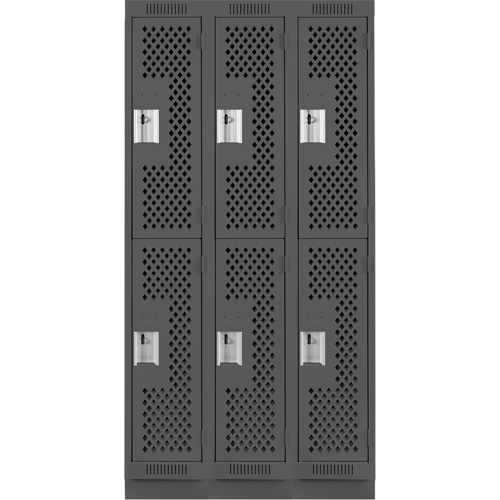 Casiers Clean Line, 2 niveaux, Bloc de 3, 36" x 15" x 76", Acier, Charbon, Rivet (assembl&eacute;), Perfor&eacute; Brunswick Fyr & Safety
