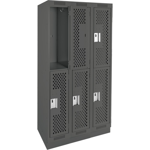 Casiers Clean Line, 2 niveaux, Bloc de 3, 36" x 15" x 76", Acier, Charbon, Rivet (assembl&eacute;), Perfor&eacute; Brunswick Fyr & Safety