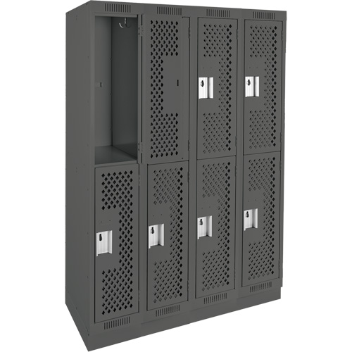 Casiers Clean Line, 2 niveaux, Bloc de 4, 48" x 15" x 76", Acier, Charbon, Rivet (assembl&eacute;), Perfor&eacute; Brunswick Fyr & Safety