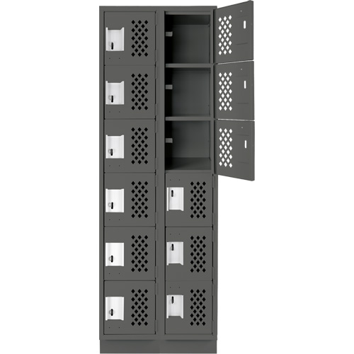 Assembled Lockerettes Clean Line Perforated Economy Lockers, 6 -tier, Bank of 2, 18" x 72" x 12", Steel Brunswick Fyr & Safety
