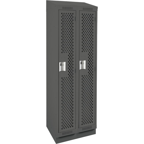 Clean Line Lockers, Bank of 2, 24" x 18" x 82", Steel, Charcoal, Rivet (Assembled), Perforated Brunswick Fyr & Safety