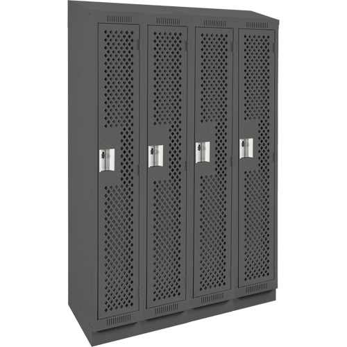 Clean Line Lockers, Bank of 4, 48" x 18" x 82", Steel, Charcoal, Rivet (Assembled), Perforated Brunswick Fyr & Safety