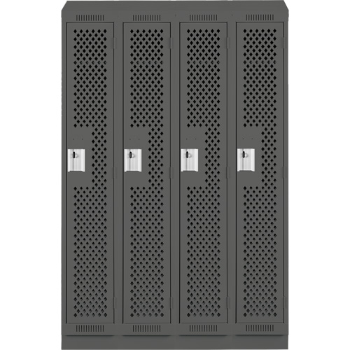 Clean Line Lockers, Bank of 4, 48" x 18" x 82", Steel, Charcoal, Rivet (Assembled), Perforated Brunswick Fyr & Safety