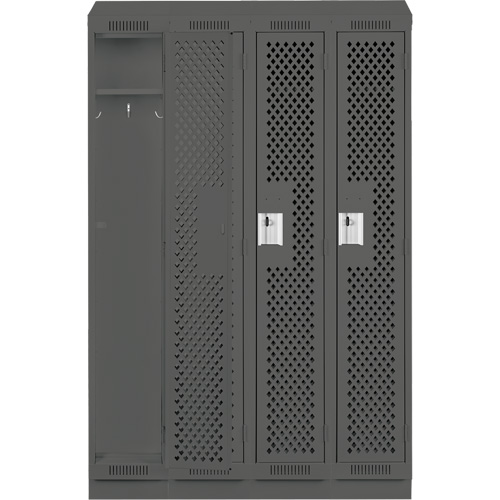 Clean Line Lockers, Bank of 4, 48" x 18" x 82", Steel, Charcoal, Rivet (Assembled), Perforated Brunswick Fyr & Safety