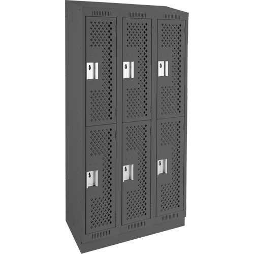 Clean Line Lockers, 2 -tier, Bank of 3, 36" x 15" x 82", Steel, Charcoal, Rivet (Assembled), Perforated Brunswick Fyr & Safety