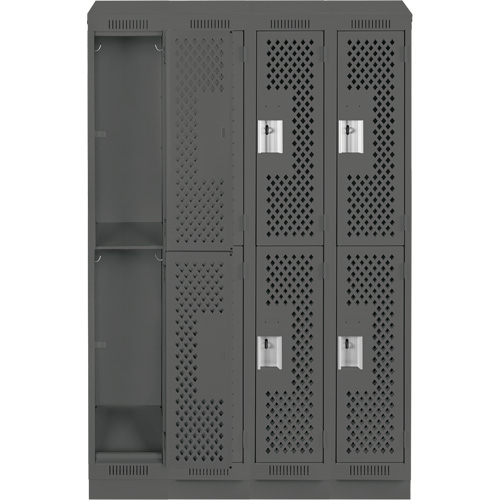 Clean Line Lockers, 2 -tier, Bank of 4, 48" x 15" x 82", Steel, Charcoal, Rivet (Assembled), Perforated Brunswick Fyr & Safety