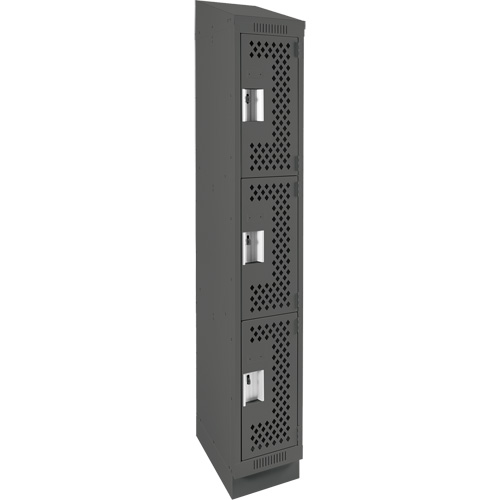 Clean Line Lockers, 3 -tier, 12" x 15" x 82", Steel, Charcoal, Rivet (Assembled), Perforated Brunswick Fyr & Safety